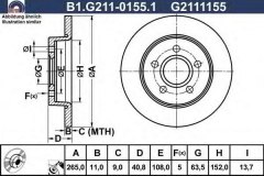 Тормозной диск для FORD FOCUS C-MAX 1.6 2003-2007, код двигателя HWDA,HWDB, V см3 1596, КВт74, Л.с.100, бензин, GALFER B1G21101551